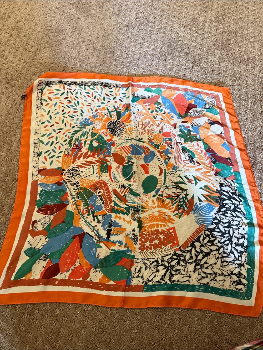 Vibrant Orange Border Botanical Print Scarf